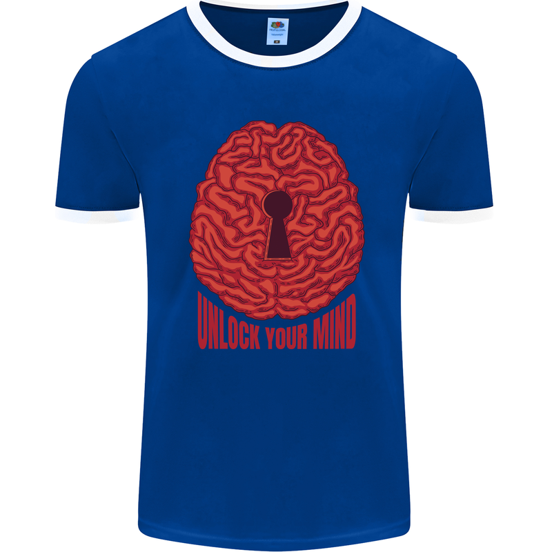 Unlock Your Mind Intelligence Psychology Mens Ringer T-Shirt FotL Royal Blue/White