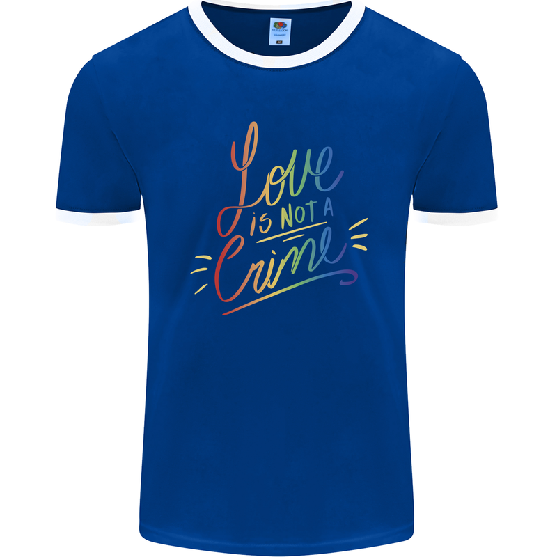 Love is Not a Crime LGBT Gay Awareness Mens Ringer T-Shirt FotL Royal Blue/White