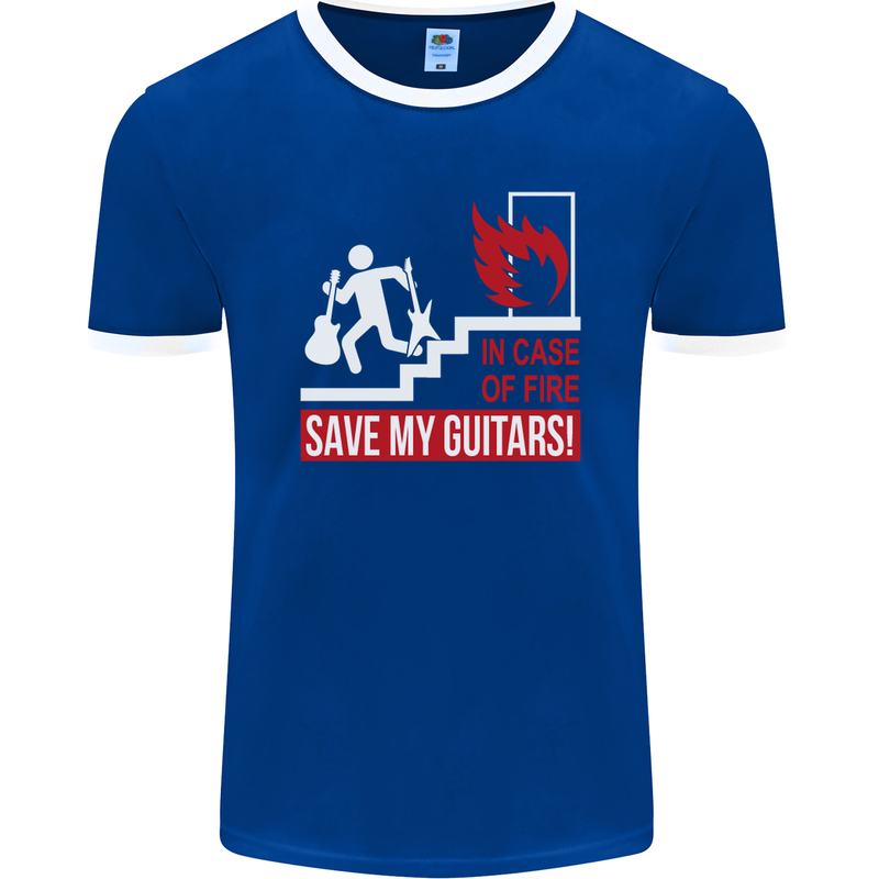 In Case of Emergency Save My Guitars Mens Ringer T-Shirt FotL Royal Blue/White