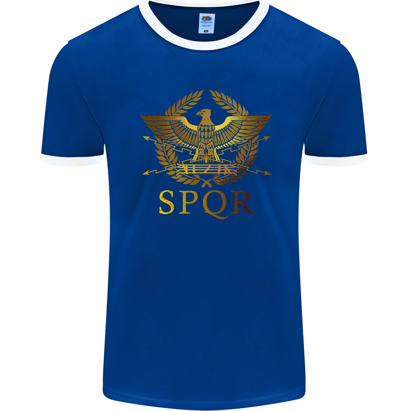 Gym Training Top Weightlifting SPQR Roman Mens Ringer T-Shirt FotL Royal Blue/White