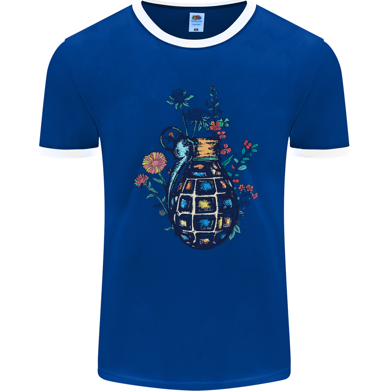 Peace Grenade Anti-War Pacifist World Hippy Mens Ringer T-Shirt FotL Royal Blue/White