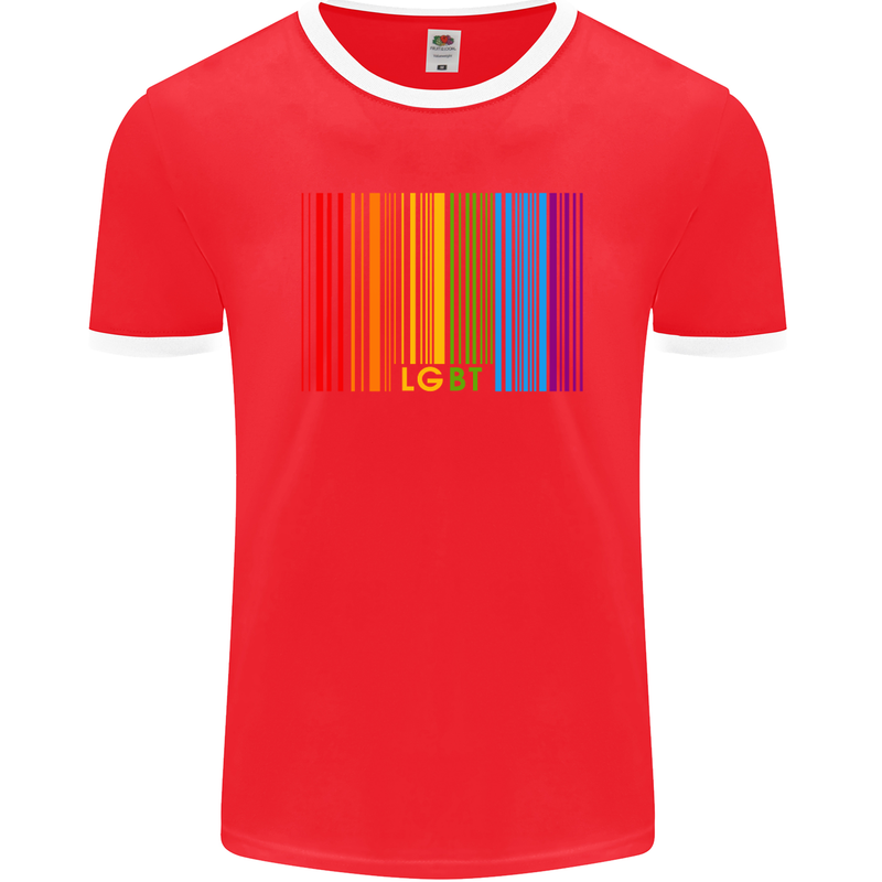 LGBT Barcode Gay Pride Day Awareness Mens Ringer T-Shirt FotL Red/White