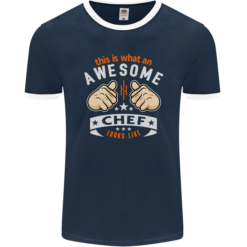 Awesome Chef Looks Like Funny Cooking Mens Ringer T-Shirt FotL Navy Blue/White