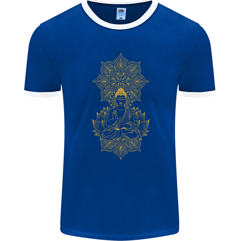 Mandala Buddha Art Mens Ringer T-Shirt FotL Royal Blue/White