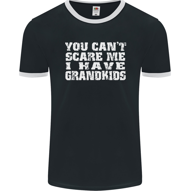 Can't Scare Me Grandkids Grandparent's Day Mens Ringer T-Shirt FotL Black/White