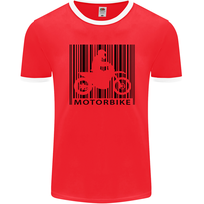 Motorbike Barcode Biker Motorcycle Mens Ringer T-Shirt FotL Red/White