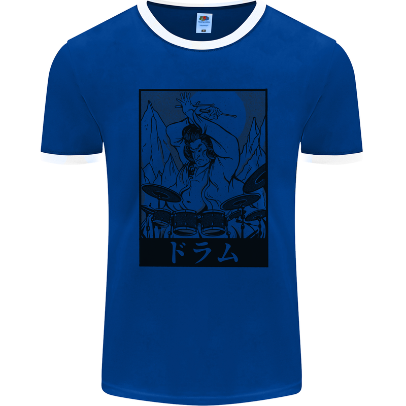 Sumo Wrestler Drummer Drumming Drum Mens Ringer T-Shirt FotL Royal Blue/White