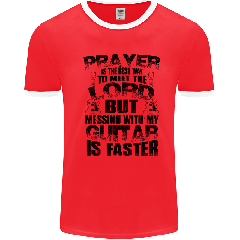 Funny Guitar Slogan Mens Ringer T-Shirt Red/White