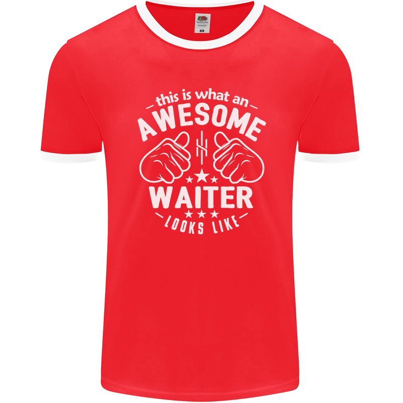 This Is What an Awesome Waiter Looks Like Mens Ringer T-Shirt FotL Red/White