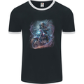 A Biker Skeleton on a Motorcycle Skull Mens Ringer T-Shirt FotL Black/White