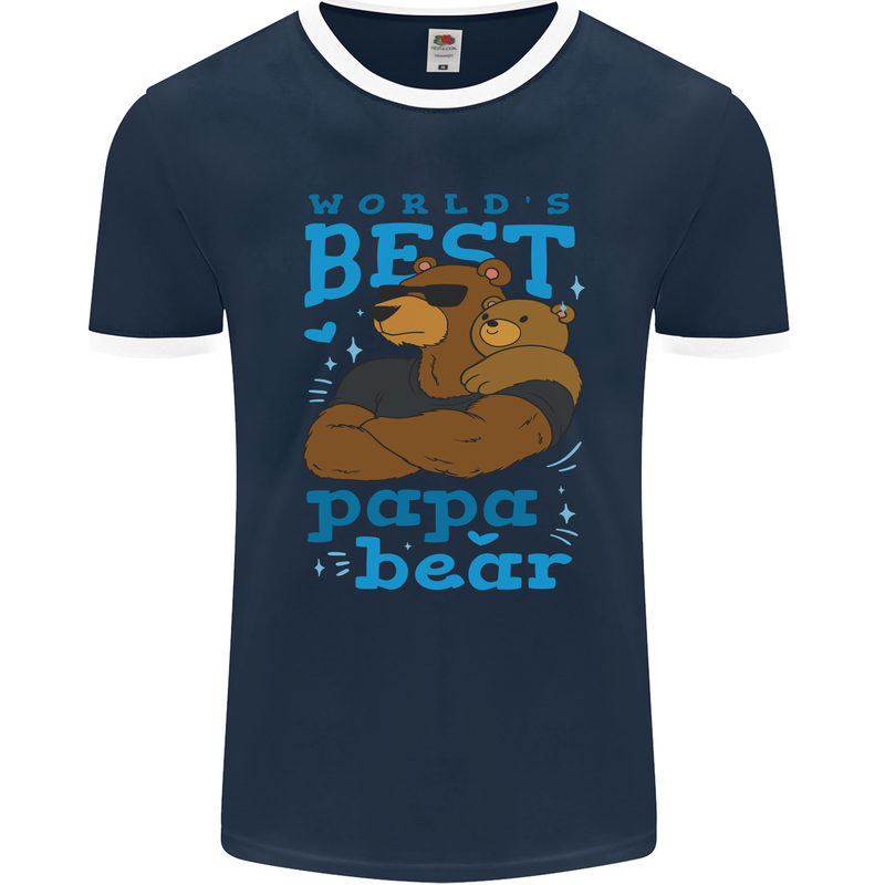 Worlds Best Papa Bear Fathers Day Mens Ringer T-Shirt FotL Navy Blue/White