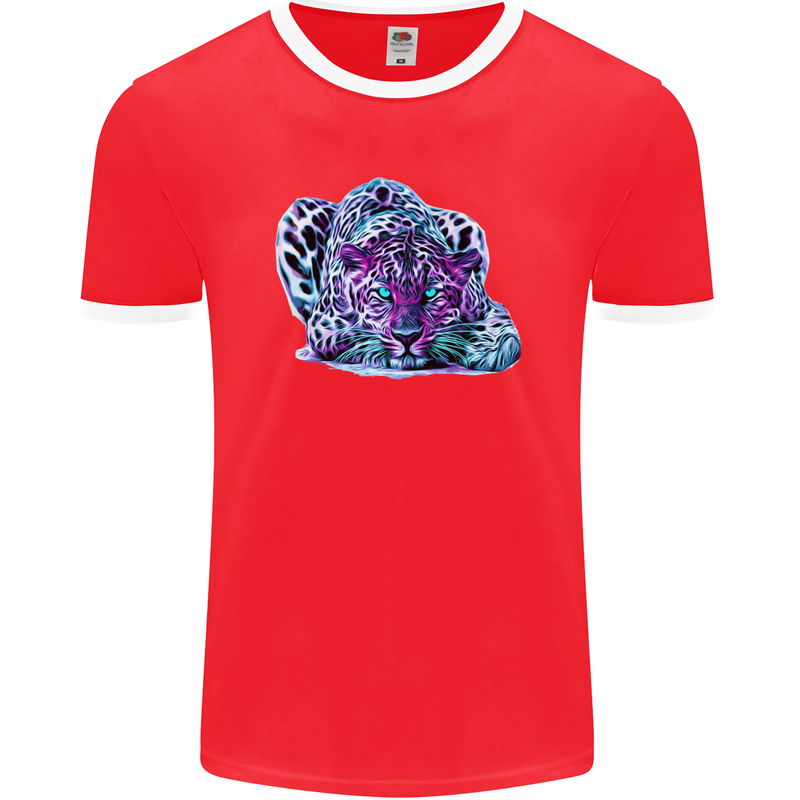 Cololurful Leopard Wild Cat Panther Mens Ringer T-Shirt FotL Red/White