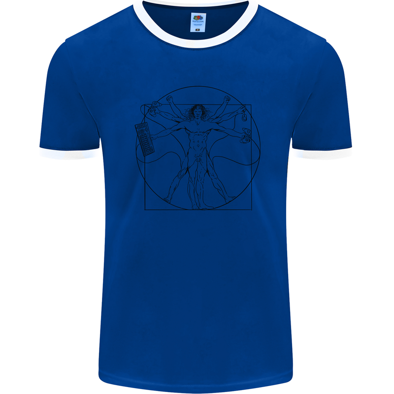 Gaming Vitruvian Gamer Funny Video Games Mens Ringer T-Shirt FotL Royal Blue/White