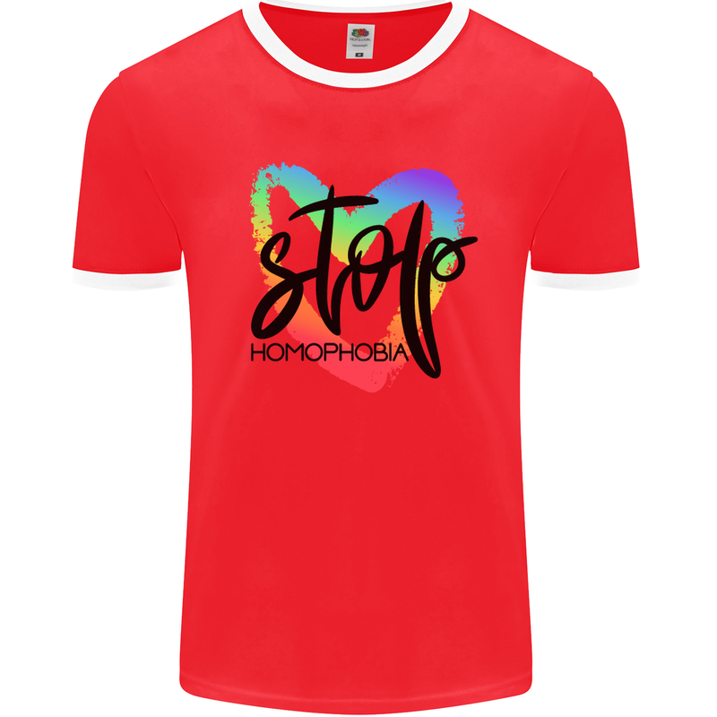 Stop Homophobia Gay Pride Day Awareness Mens White Ringer T-Shirt Red/White