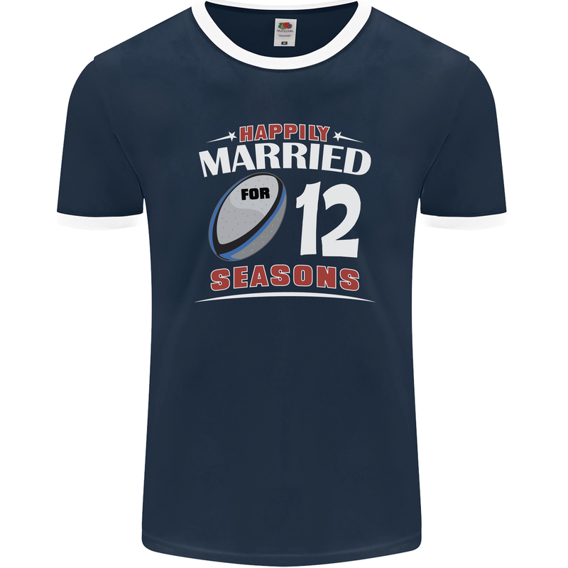 12 Year Wedding Anniversary 12th Rugby Mens Ringer T-Shirt FotL Navy Blue/White