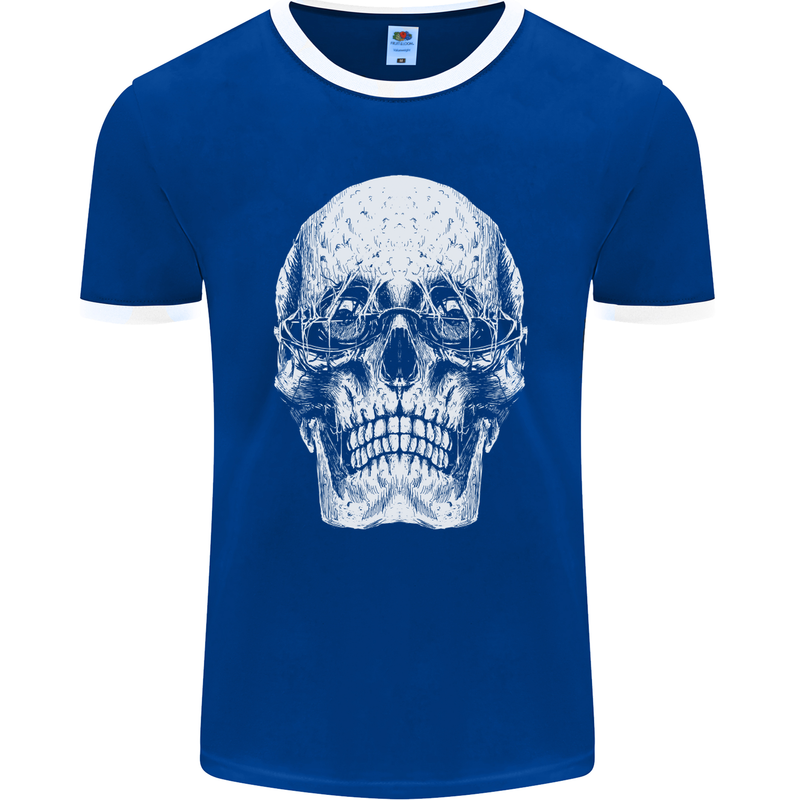 Old Man Skull With Glasses Gothic Biker Mens Ringer T-Shirt FotL Royal Blue/White