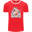 Mookulele Funny Cow Playing Ukulele Guitar Mens Ringer T-Shirt FotL Red/White