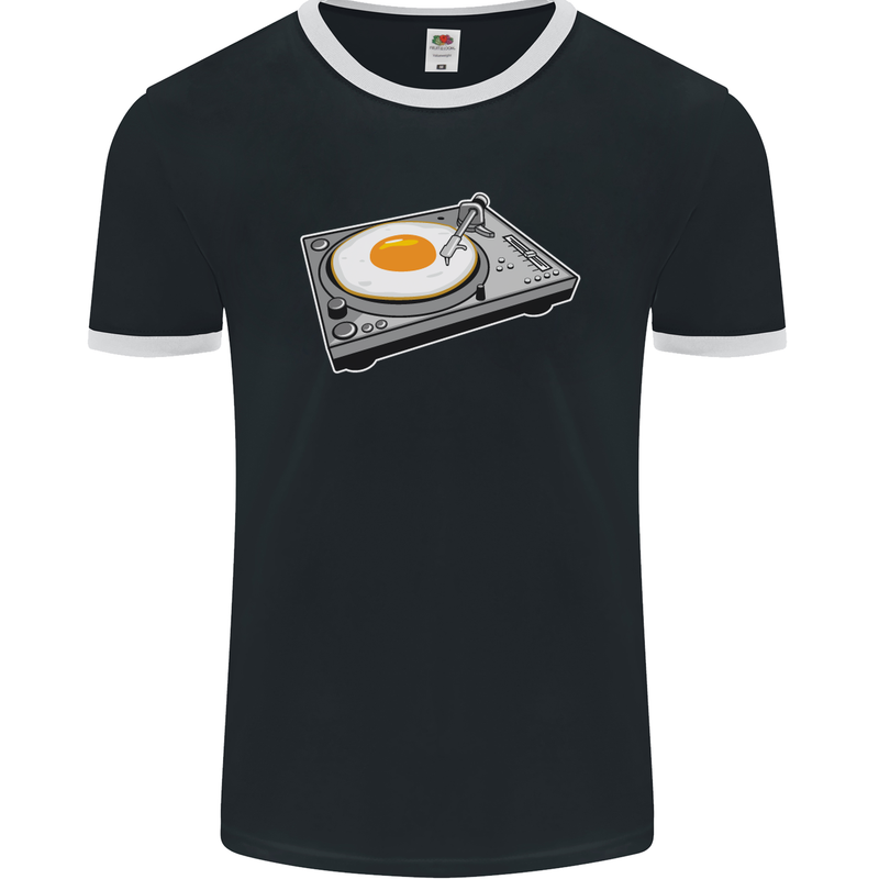 Egg Decks DJ DJing Turntable Record Player Mens Ringer T-Shirt FotL Black/White