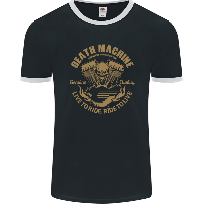 Death Machine Biker Motorcycle Motorbike Mens Ringer T-Shirt FotL Black/White