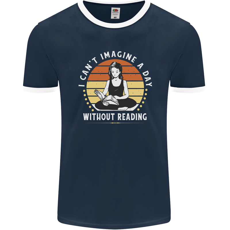 Imagine a Day Without Reading Bookworm Mens Ringer T-Shirt FotL Navy Blue/White