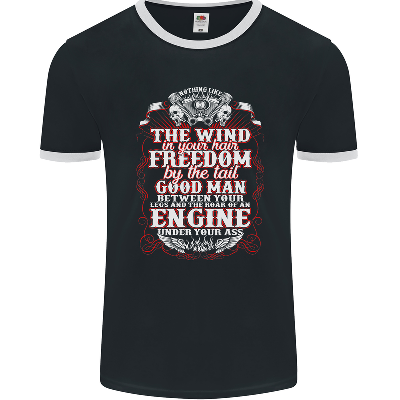 Engine Under Your Ass Biker Motorbike Mens Ringer T-Shirt FotL Black/White