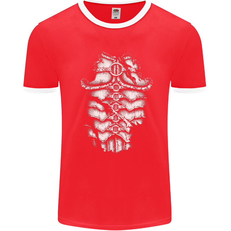 Roman Armour Fancy Dress Warrior Gym MMA Mens Ringer T-Shirt FotL Red/White