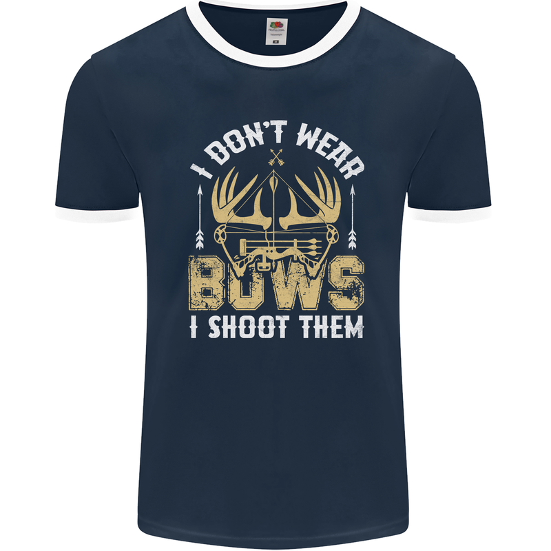 I Don't Wear Bows I Shoot Them Archery Mens Ringer T-Shirt FotL Navy Blue/White