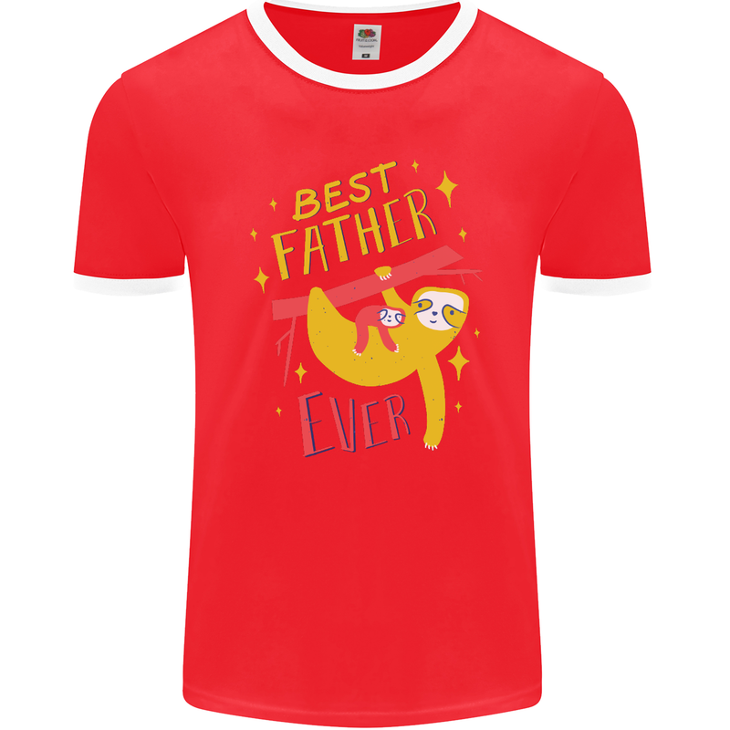 Fathers Day Funny Sloth Dad Daddy Papa Mens Ringer T-Shirt FotL Red/White