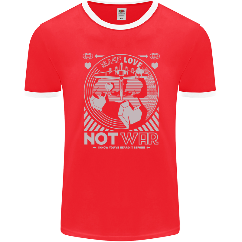 Make Love Not War World Peace Anti Mens Ringer T-Shirt FotL Red/White