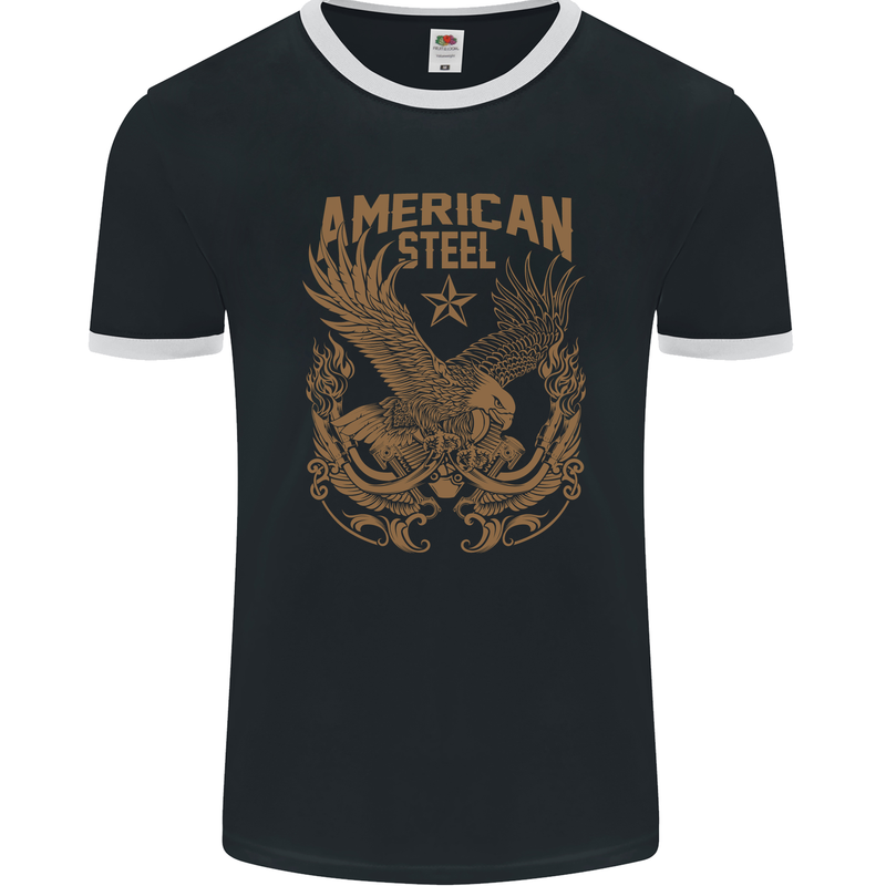 American Steel Motorbike Motorcycle Biker Mens Ringer T-Shirt FotL Black/White