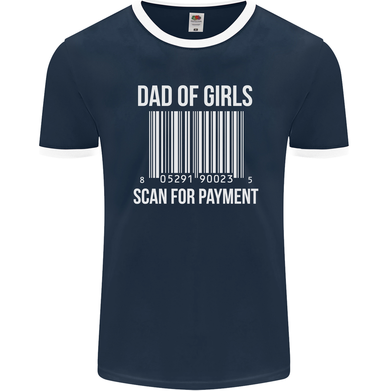 Dad of Girls Scan For Payment Father's Day Mens Ringer T-Shirt FotL Navy Blue/White