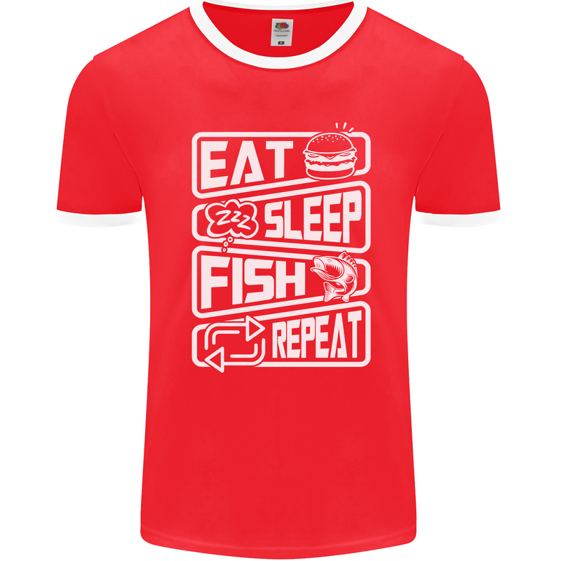 Eat Sleep Fish Funny Fishing Fisherman Mens Ringer T-Shirt FotL Red/White