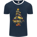 Construction Christmas Tree Digger Lorry Crane Mens Ringer T-Shirt FotL Navy Blue/White