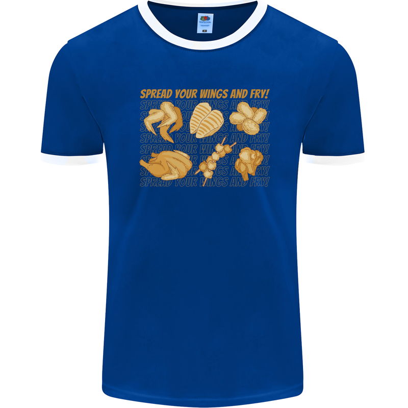 Spread Your Wings & Fry Funny Chicken BBQ Mens Ringer T-Shirt FotL Royal Blue/White