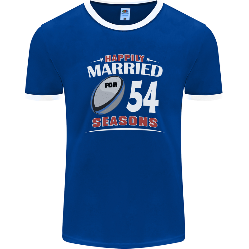 54 Year Wedding Anniversary 54th Rugby Mens Ringer T-Shirt FotL Royal Blue/White