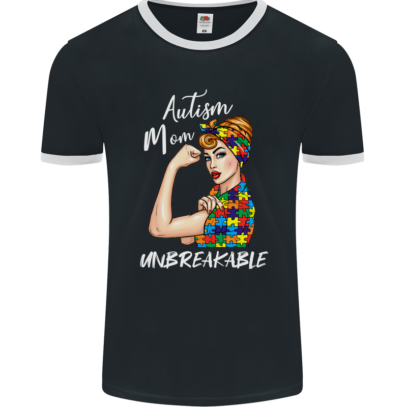 Autistic Mum Unbreakable Autism ASD Mens Ringer T-Shirt FotL Black/White