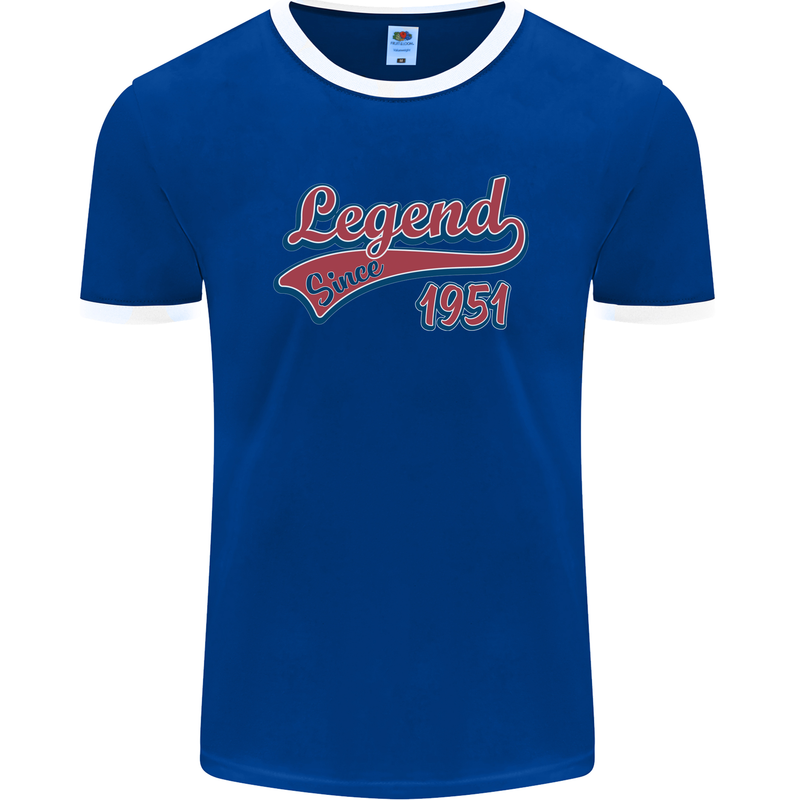 Legend Since 72nd Birthday 1951 Mens Ringer T-Shirt FotL Royal Blue/White