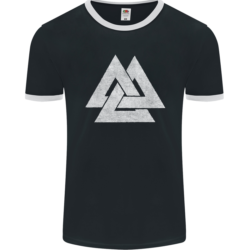 Viking Valknut Symbol  Norse Mythology Thor Mens Ringer T-Shirt FotL Black/White