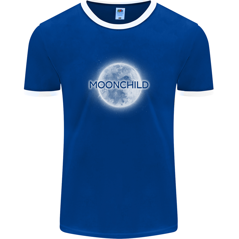 Moonchild Cancer Zodiac Mens Ringer T-Shirt FotL Royal Blue/White