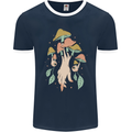 Trippy Magic Mushrooms With Eyes Mens Ringer T-Shirt FotL Navy Blue/White