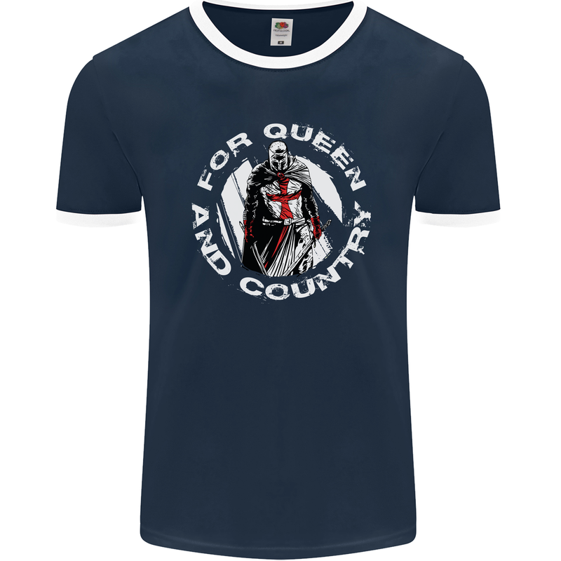 St Georges Day For Queen & Country England Mens Ringer T-Shirt FotL Navy Blue/White