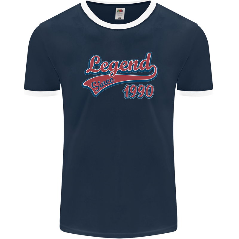 Legend Since 33rd Birthday 1990 Mens Ringer T-Shirt FotL Navy Blue/White