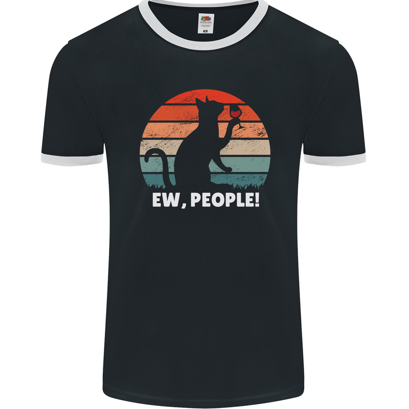 Alcohol Drinking Cat Ew People Mens Ringer T-Shirt FotL Black/White