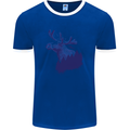 Moose Forest Ecology Environment Mens White Ringer T-Shirt Royal Blue/White