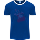 Moose Forest Ecology Environment Mens White Ringer T-Shirt Royal Blue/White