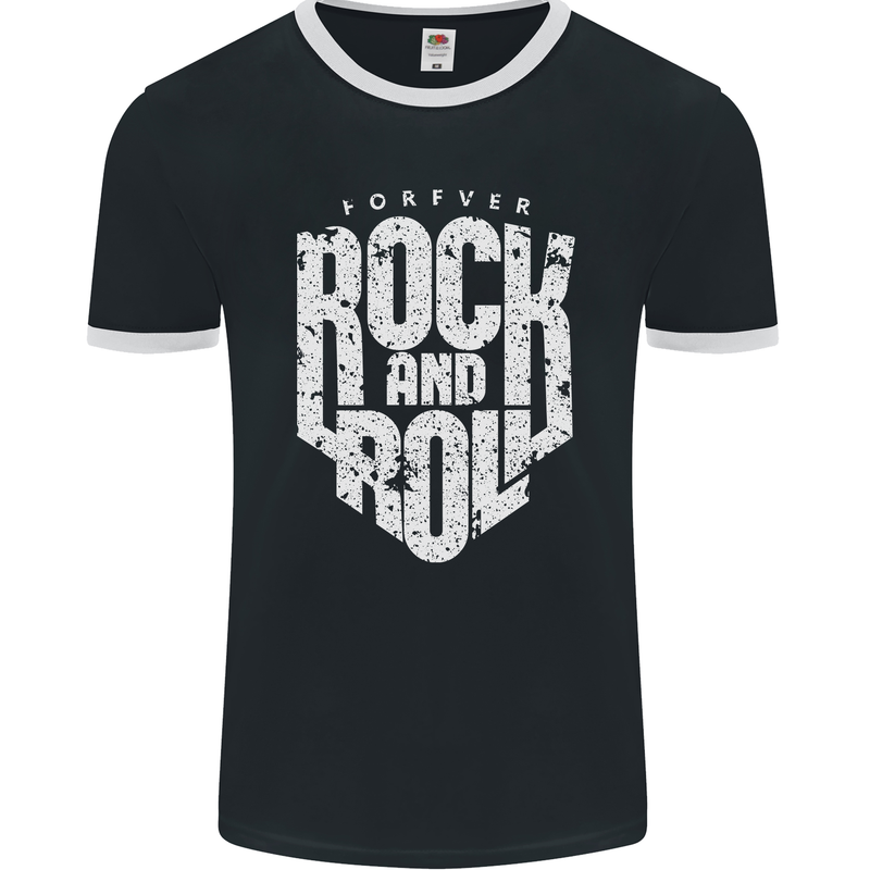 Forever Rock and Roll Guitar Music Mens Ringer T-Shirt FotL Black/White