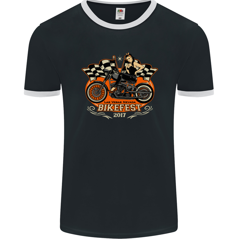 Las Vegas Biker Fest Motorcycle Motorbike Mens Ringer T-Shirt FotL Black/White