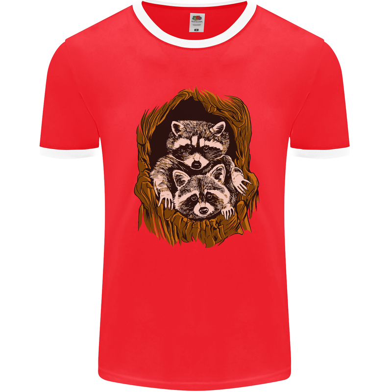 Raccoons in a Tree Mens Ringer T-Shirt FotL Red/White