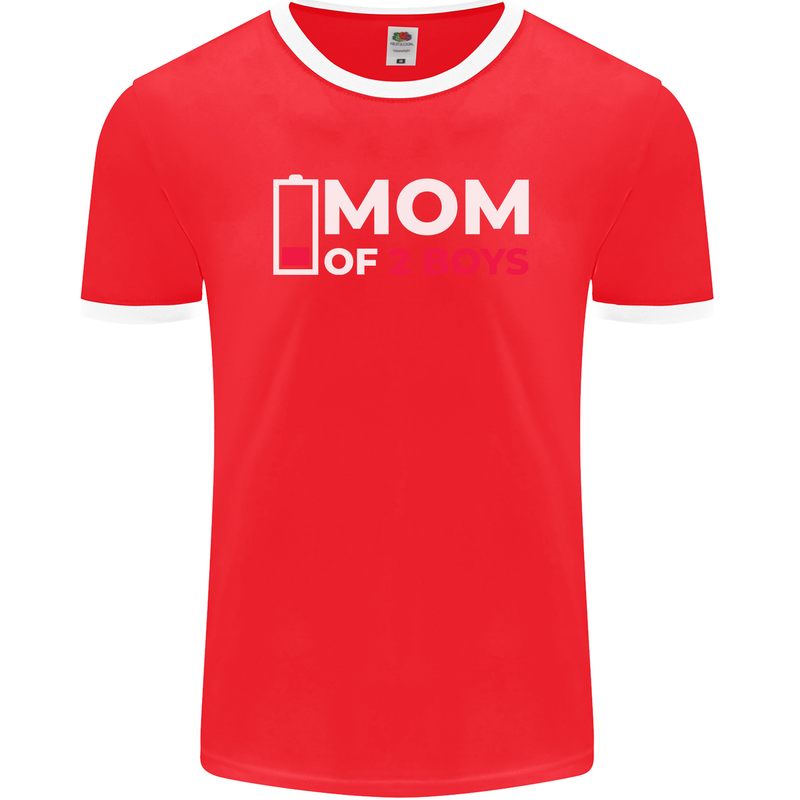 Mom of 2 Boys Funny Mother's Day Mens Ringer T-Shirt FotL Red/White