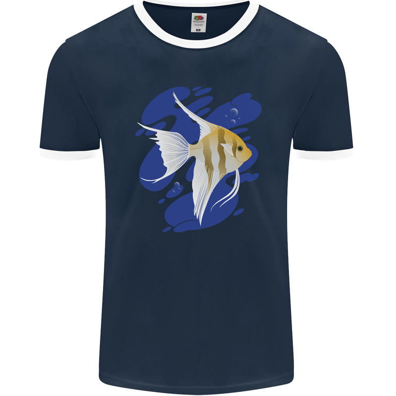 An Angel Fish in the Ocean Mens Ringer T-Shirt FotL Navy Blue/White